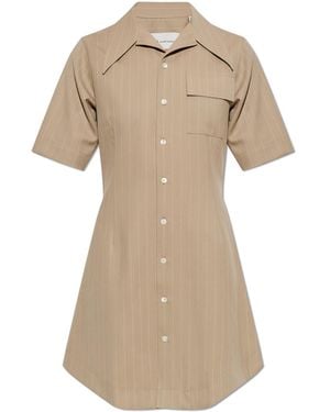 Ami Paris Wool Dress With A Striped Pattern - Natural