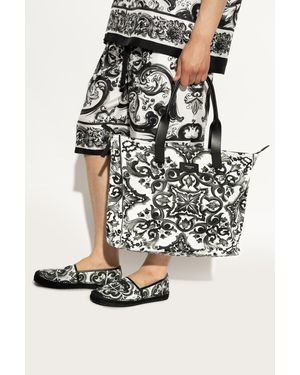 Dolce & Gabbana Shopper Bag With 'Majolica' Print - Black
