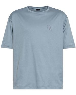 Giorgio Armani T-Shirt With Embroidered Logo - Blue