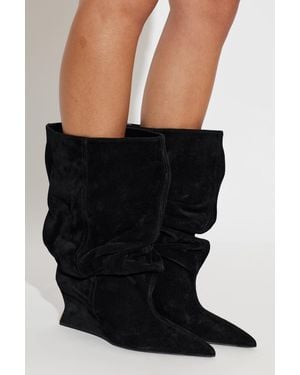 Balmain Suede Wedge Ankle Boots - Black