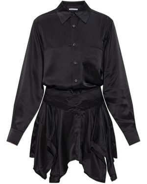 T By Alexander Wang Silk Dress With Asymmetric Hem - Black