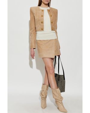 Balmain Short Suede Jacket - Natural