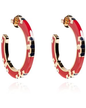 Tory Burch Round Earrings With Logo - Red