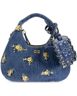 Ganni Denim Bag With Floral Motif - Blue