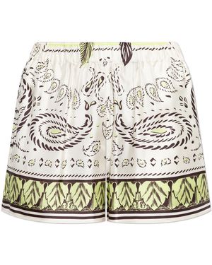 Tory Burch Silk Shorts With Print - Metallic