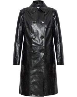 Jil Sander Double-Breasted Leather Coat - Black