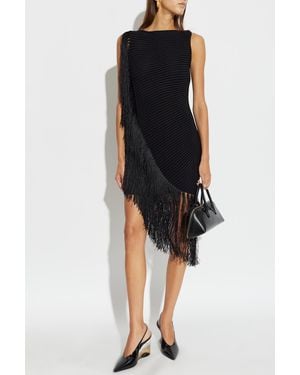 Alaïa Asymmetrical Dress With Fringes - Black