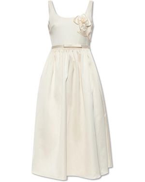 Self-Portrait Satin Dress With Belt - White