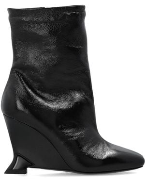 Balmain Leather Wedge Ankle Boots - Black