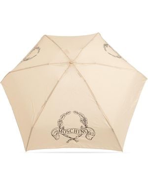 Moschino Small Folding Umbrella With Logo - Natural