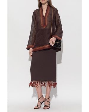 Tory Burch Linen Top - Brown