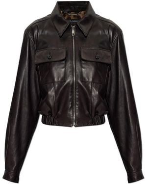 Dolce & Gabbana Leather Jacket With Pockets - Black