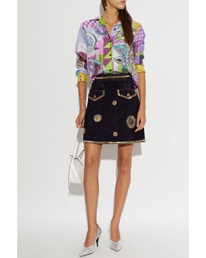 Versace Suede Skirt With Appliqués - Black