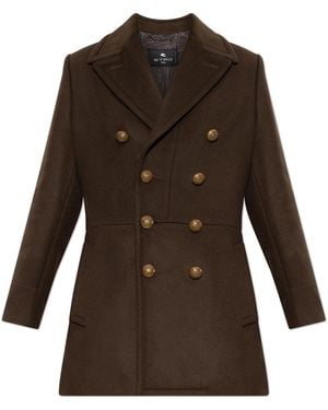 Etro Wool Double-Breasted Coat - Brown