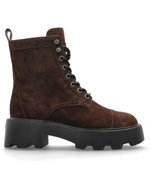 Tory Burch Leather Heeled Ankle Boots 'T Monogram Lug' - Brown