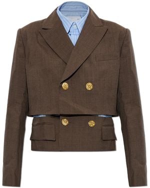 Sacai Double-Breasted Blazer - Brown