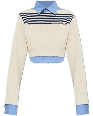 Balenciaga Cropped Jumper With Logo - Blue