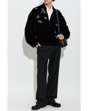 Balmain Velvet Bomber Jacket With Appliqués - Black