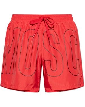 Moschino Swim Shorts With Logo - Red