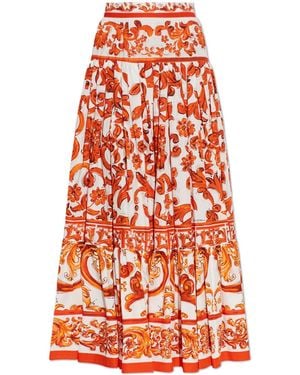 Dolce & Gabbana Long Skirt With "Majolica" Print - Red