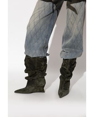 Balmain Suede Wedge Ankle Boots - Gray