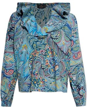 Etro Patterned Top With A Decorative Neckline - Blue