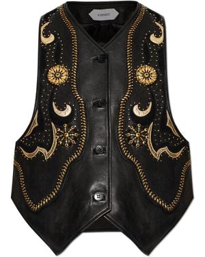 Versace Leather Vest With Studs - Black