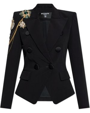 Balmain Blazer With Shimmering Appliqués - Black