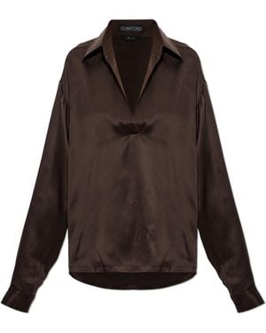 Tom Ford Silk Top With Long Sleeves - Brown
