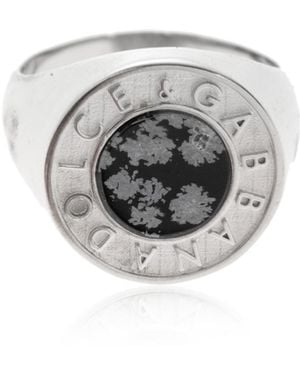 Dolce & Gabbana Signet Ring With Logo - Metallic