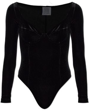 Vetements Velvet Bodysuit With Long Sleeves - Black