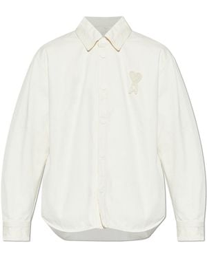 Ami Paris Denim Jacket With Logo Patch - White