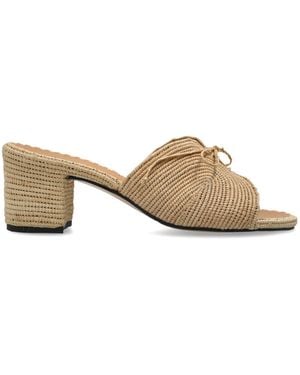 Odissi Heeled Mules With Decorative Bow - Natural