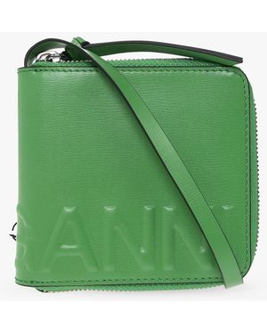 Ganni Wallet With Strap - Green
