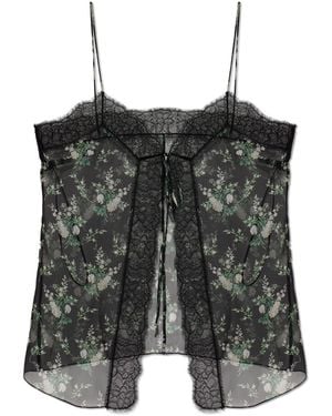 Dolce & Gabbana Silk Top With Floral Motif - Black