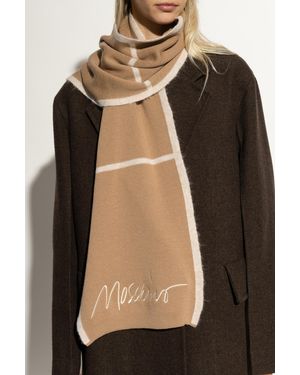 Moschino Wool Scarf With Logo, - Natural