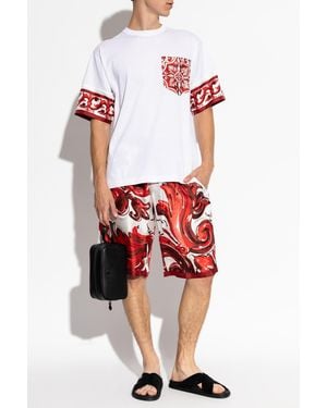 Dolce & Gabbana Silk Shorts With 'Majolica' Print - Red