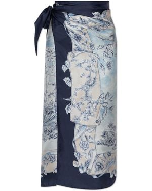Ferragamo Silk Pareo With Floral Motif - Blue