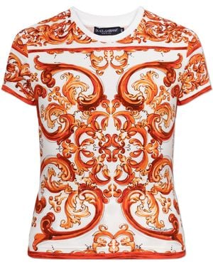 Dolce & Gabbana T-Shirt With "Majolica" Print - Orange