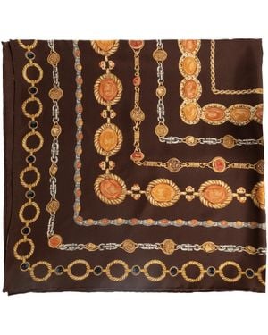 Versace Silk Scarf With "The Lover" Print - Brown