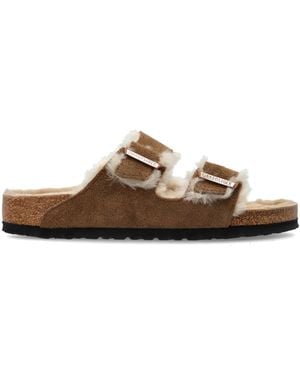 Birkenstock 'Arizona Shearling' Slides - Brown