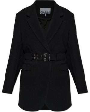 Ganni Blazer With A Waist Belt - Black