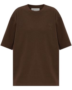 Ami Paris T-Shirt With Logo - Brown
