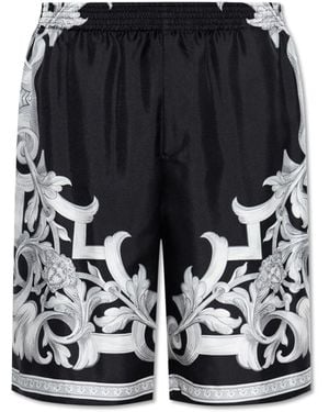Versace Silk Shorts With "Architectural Baroque" Print - Black
