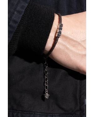 Versace Leather Bracelet With Logo - Black