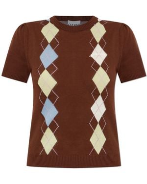Ganni Top With A Round Neckline - Brown