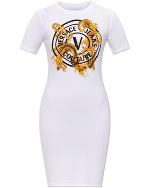 Versace Jeans Couture Dress With Print And Shimmering Sequins - White