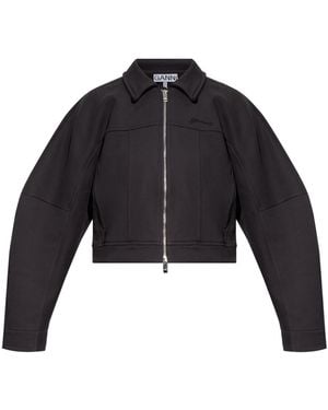 Ganni Jacket With Embroidered Logo - Blue