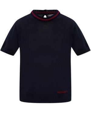 Moncler Top With Embroidered Logo - Blue
