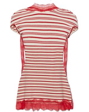 Christopher Esber 'Stripe Jersey Lace Trimmed Tee' Dress - Red